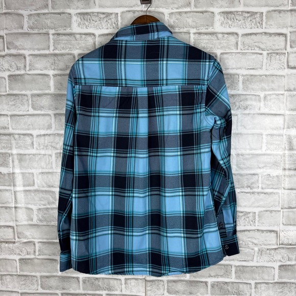 Dixxon Flannel Axel Crew Foundation Blue Plaid D-Tech Button Shirt Womens LARGE - Picture 4 of 8